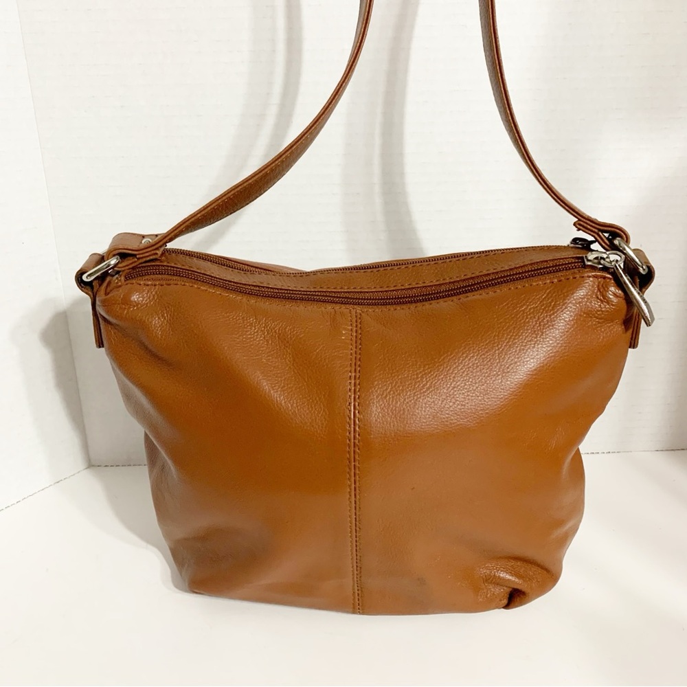 Stone and Co. Brown Leather Crossbody Shoulder Bag Fully Lined in Blue Pockets - Picture 4 of 16